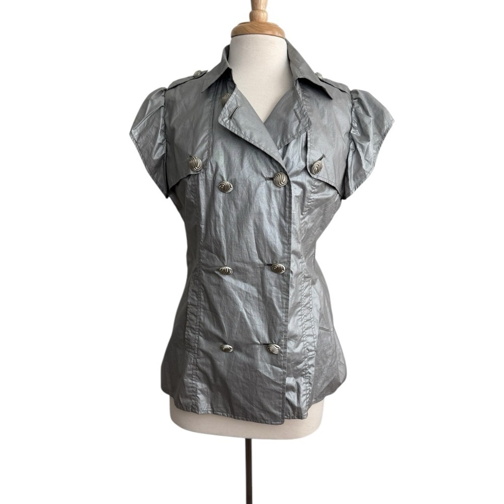 Vertigo Paris Silver Double-Breasted Cap Sleeves Top Size Large